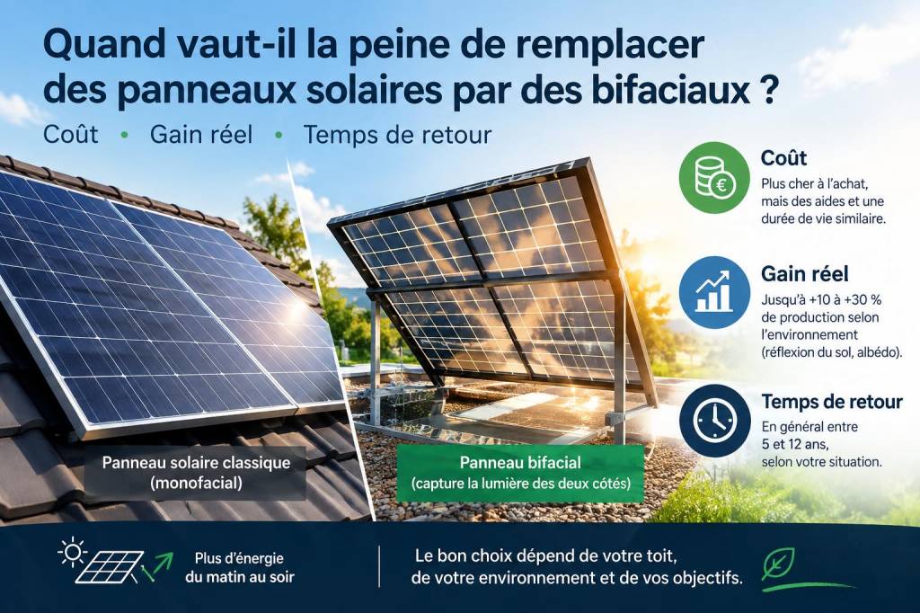 Quand vaut-il la peine de remplacer des panneaux solaires par des bifaciaux : coût, gain réel et temps de retour